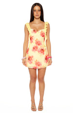 Joyce Yellow and Pink Floral Print Chiffon Mini Dress Image