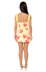 Joyce Yellow and Pink Floral Print Chiffon Mini Dress Image