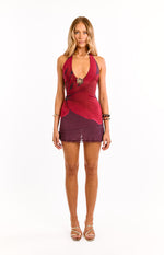 Julia Purple Floral Halter Neck Party Mini Dress Image