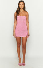 July Butterfly Pink Crochet Mini Dress Image