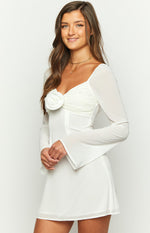 Kadence White Chiffon Long Sleeve Mini Dress Image