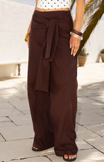 Kady Brown Linen Tie Wide Leg Pants Image