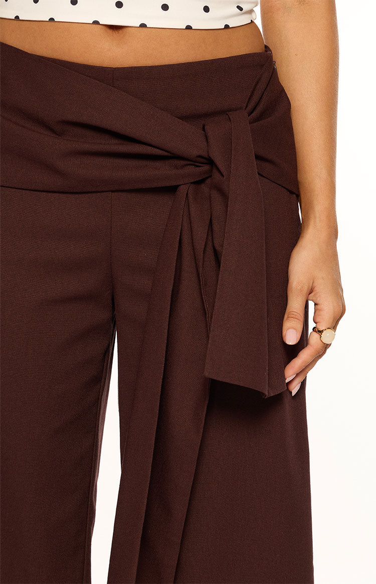 Kady Brown Linen Tie Wide Leg Pants Image