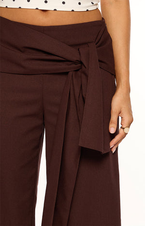 Kady Brown Linen Tie Wide Leg Pants