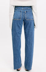 Kansis Mid Wash Scallop Pockets Uneven Waist Jeans Image