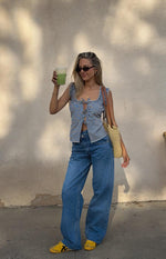 Kansis Mid Wash Scallop Pockets Uneven Waist Jeans Image