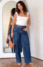 Kansis Dark Blue Uneven Waist Jeans Image