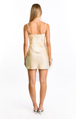 Kate Yellow Satin Party Mini Dress Image