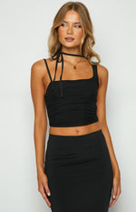 Kelsey Black Tie Neck Mesh Top Image