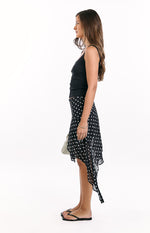Khalea Black Polka Dot Hanky Hem Midi Skirt Image
