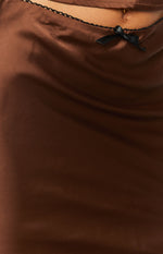 Khloe Brown Satin Midi Skirt Image