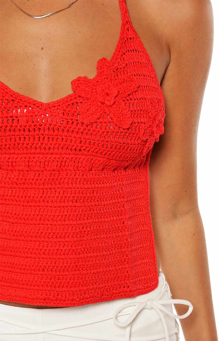 Kiki Red Crochet Flower Halter Top - PRE ORDER Image
