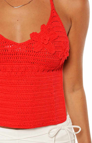 Kiki Red Crochet Flower Halter Top - PRE ORDER