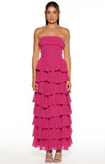 Kim Fuchsia Strapless Ruffle Maxi Dress Image