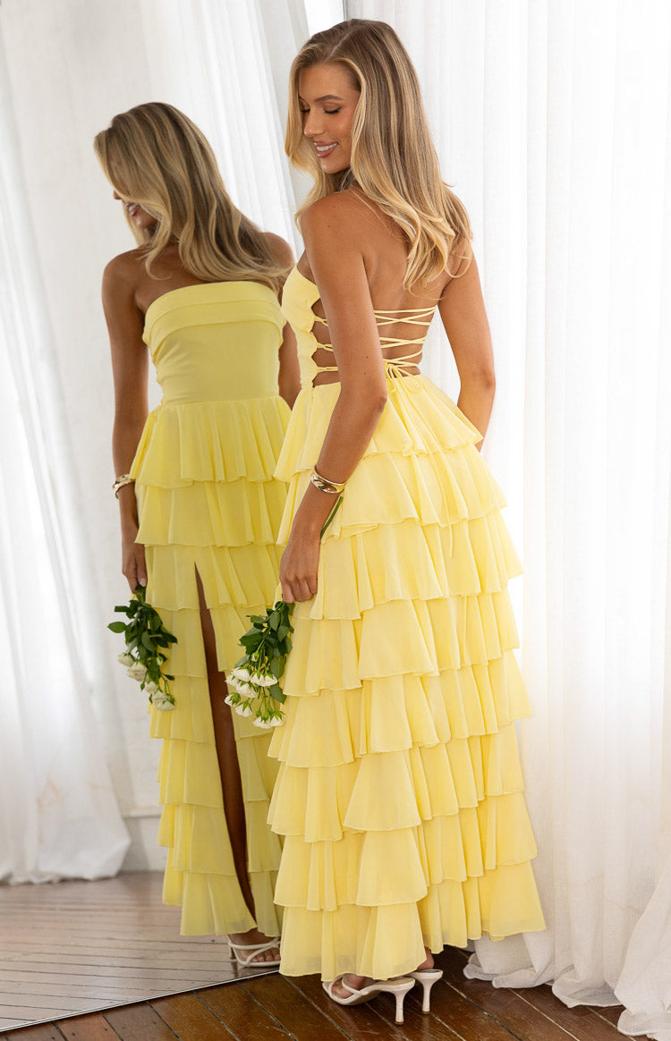 Kim Yellow Strapless Ruffle Maxi Dress Image