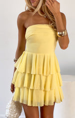 Kimmie Yellow Strapless Ruffle Mini Dress