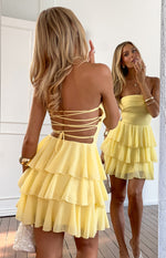 Kimmie Yellow Strapless Ruffle Mini Dress