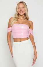 Klara Pink Sequin Crop Top Image