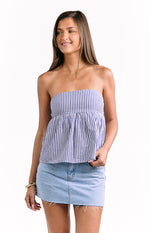 Klee Dark Blue Strapless Tie Back Top Image