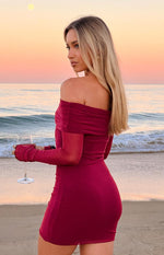 Kofi Wine Long Sleeve Mini Dress Image