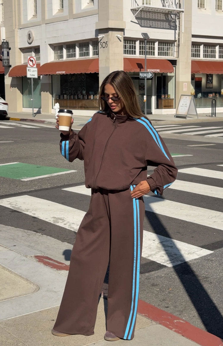 Kosie Chocolate And Blue Stripe Track Pants Image