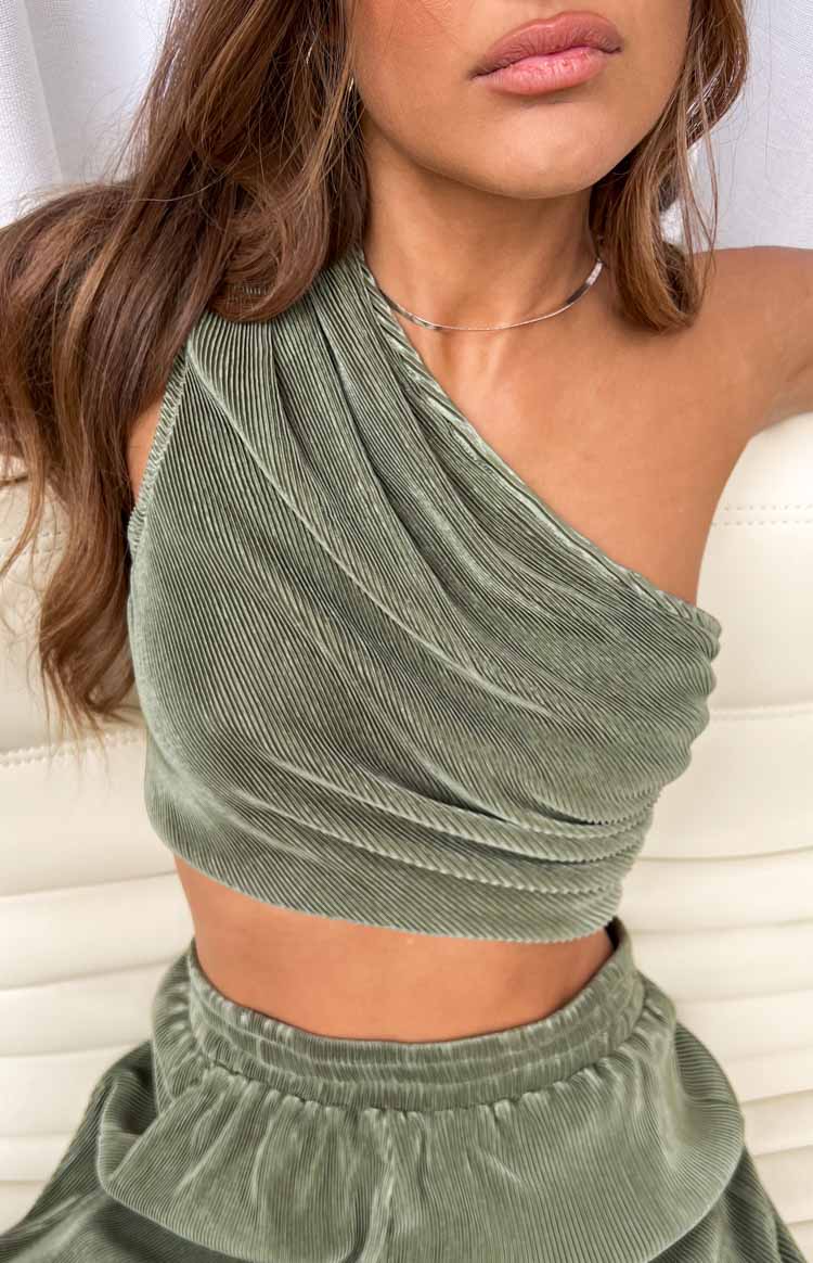 Lailah Khaki One Shoulder Crop Top Image