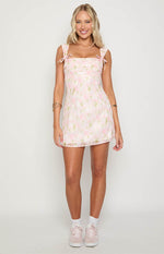 Layla Pink Floral Tie Back Mini Dress Image