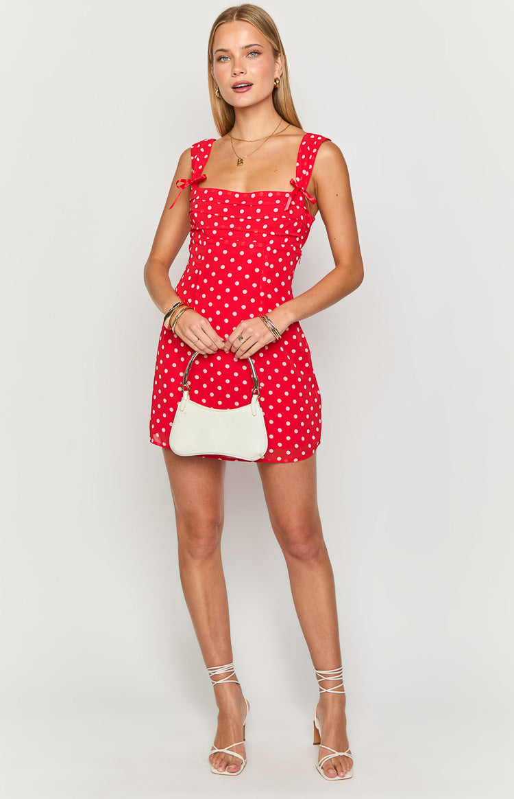 Layla Red Polka Dot Tie Back Mini Dress Image