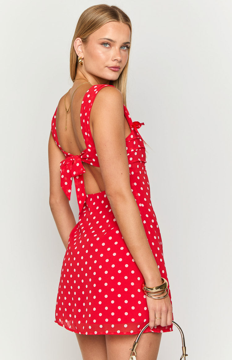Layla Red Polka Dot Tie Back Mini Dress Image