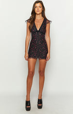 Letitia Black Floral Mesh Mini Dress Image
