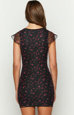 Letitia Black Floral Mesh Mini Dress Image