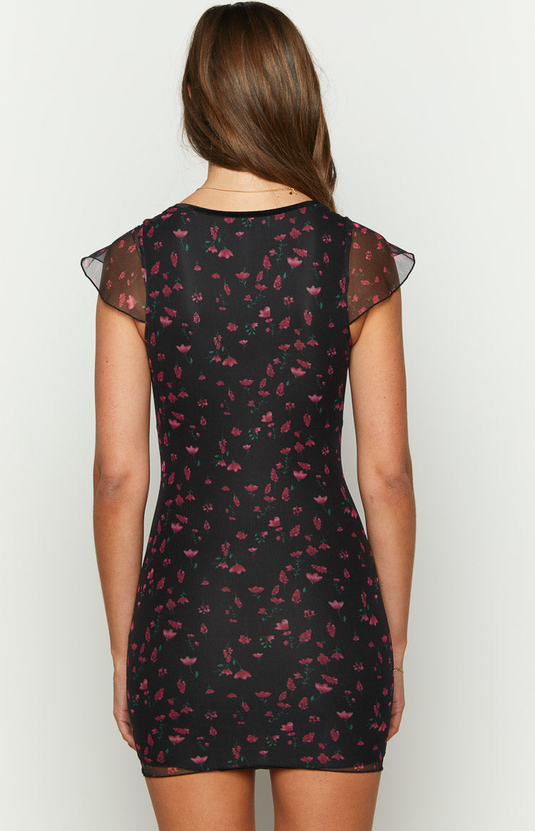 Letitia Black Floral Mesh Mini Dress Image