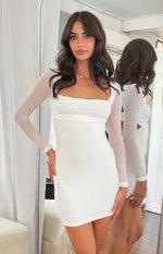 Leyna White Mesh Long Sleeve Dress Image