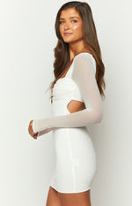 Leyna White Mesh Long Sleeve Dress Image