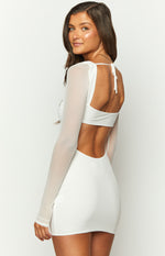 Leyna White Mesh Long Sleeve Dress Image