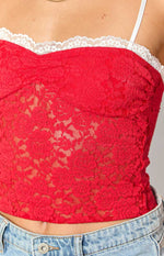 Libby Red Lace Crop Top Image