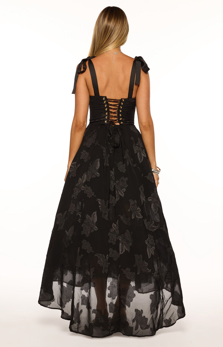 Lily Black Tie Shoulder Formal Maxi Dress Image