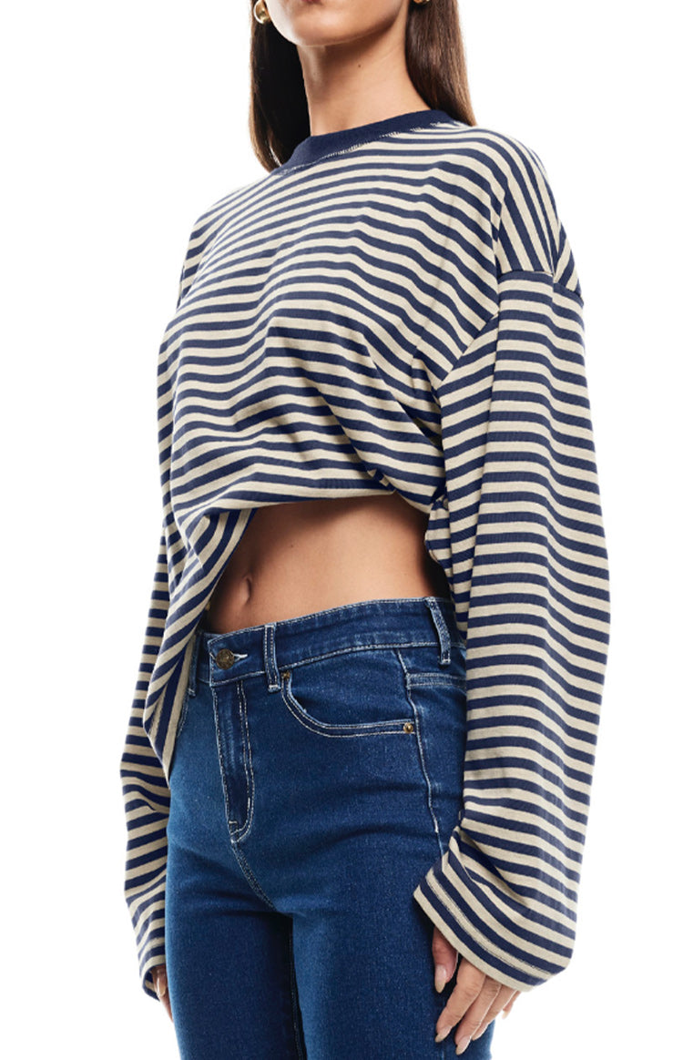 Lioness Bloom Navy Stripe Long Sleeve Top Image