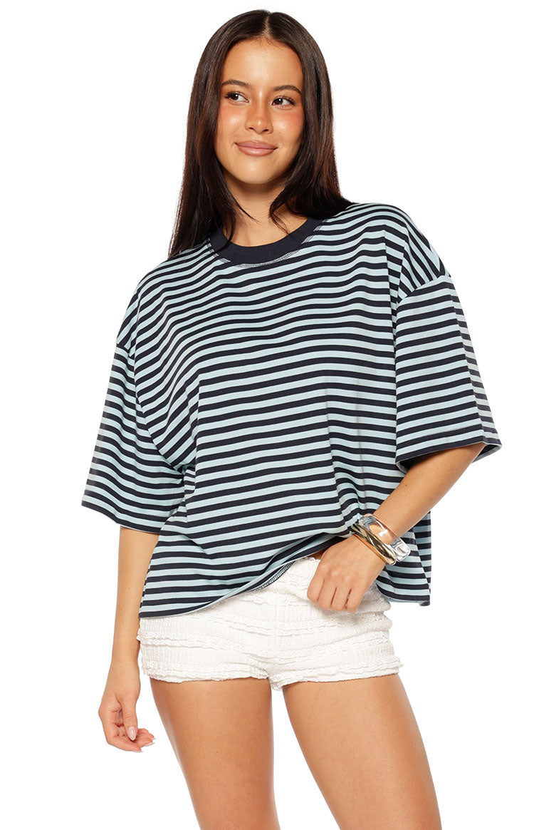 Lioness Bloom Short Sleeve Top Navy Sea Stripe Image