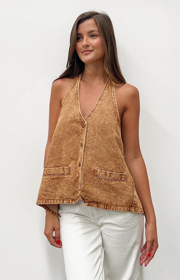 Lioness Hills Halter Stonewash Top Image