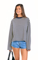 Lioness Bloom Navy Stripe Long Sleeve Top Image