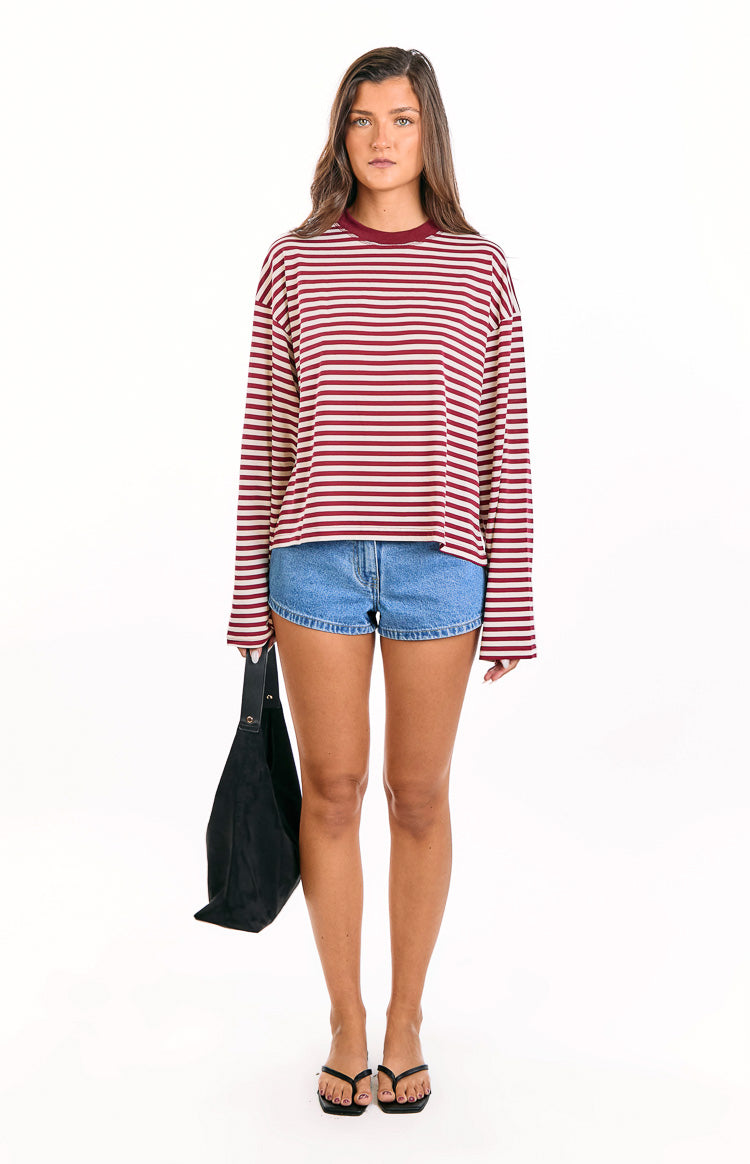 Lioness Bloom Wine Stripe Long Sleeve Top Image
