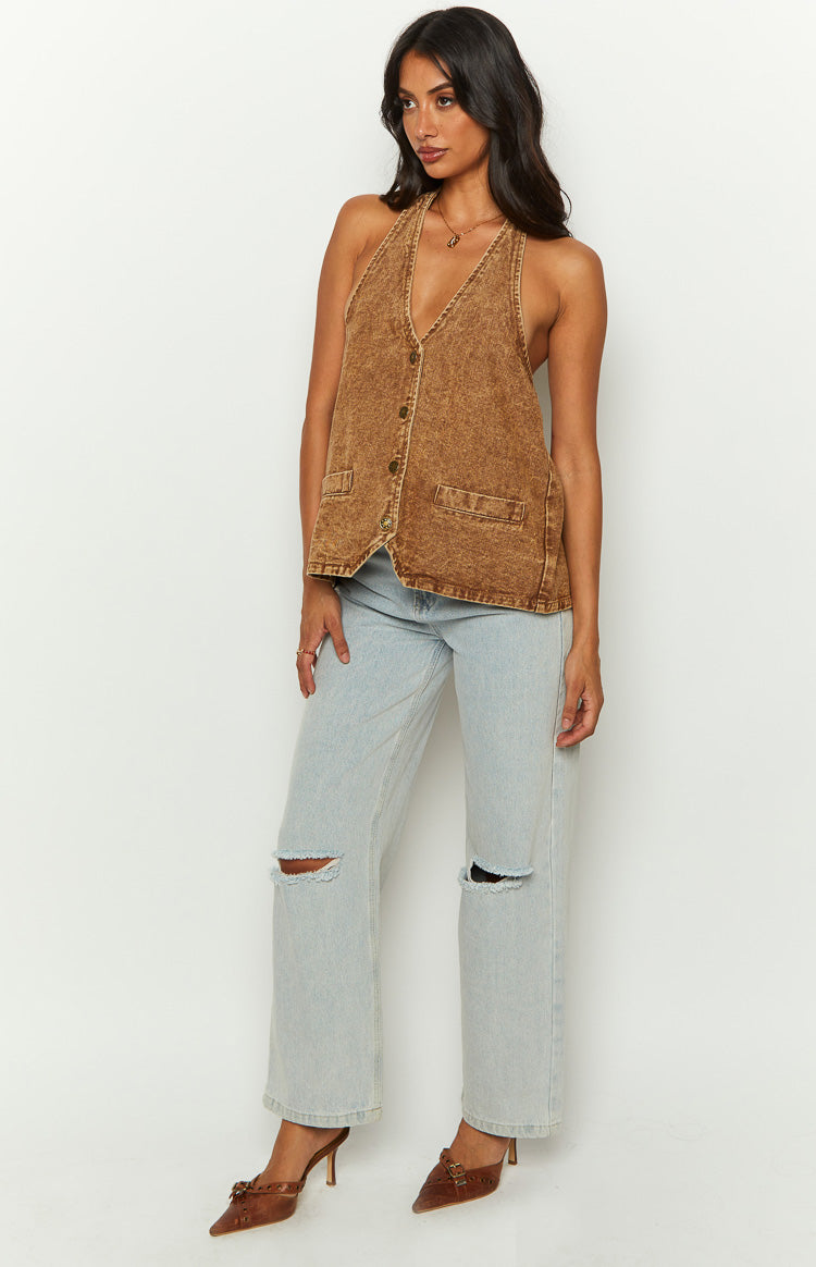 Lioness Hills Halter Stonewash Top Image