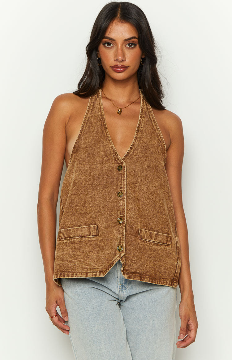 Lioness Hills Halter Stonewash Top Image