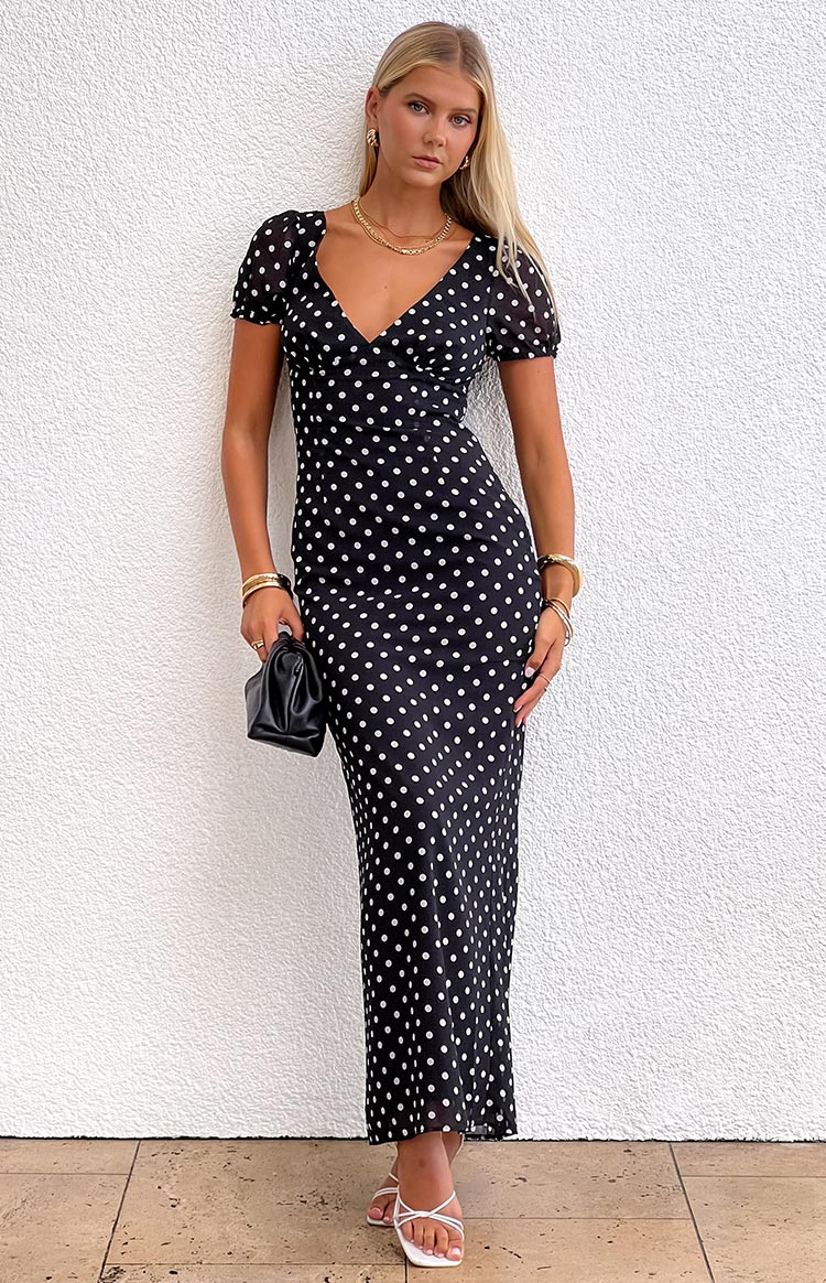 Lovella Black Polka Dot Maxi Dress Image