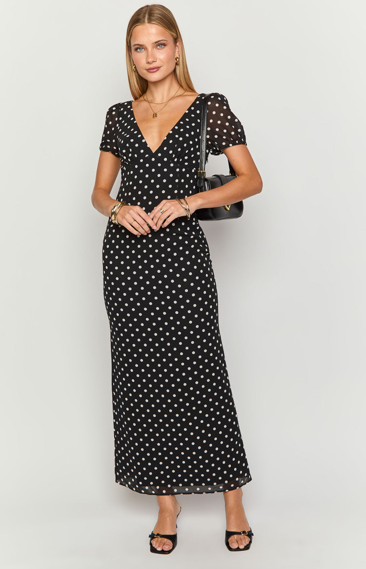 Lovella Black Polka Dot Maxi Dress Image
