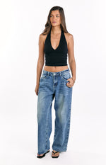 Lovers Lane Mid Wash Denim Heart Pocket Slouchy Jeans Image