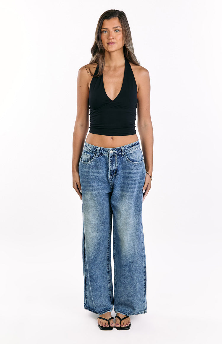 Lovers Lane Mid Wash Denim Heart Pocket Slouchy Jeans Image