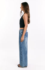 Lovers Lane Mid Wash Denim Heart Pocket Slouchy Jeans Image