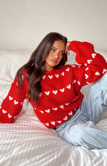 Lovey White Heart Stripe Jumper Image